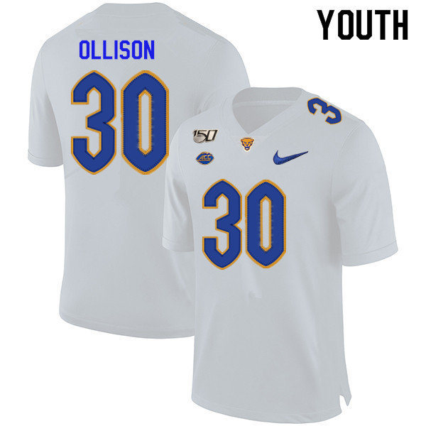 2019 Youth #30 Qadree Ollison Pitt Panthers College Football Jerseys Sale-White